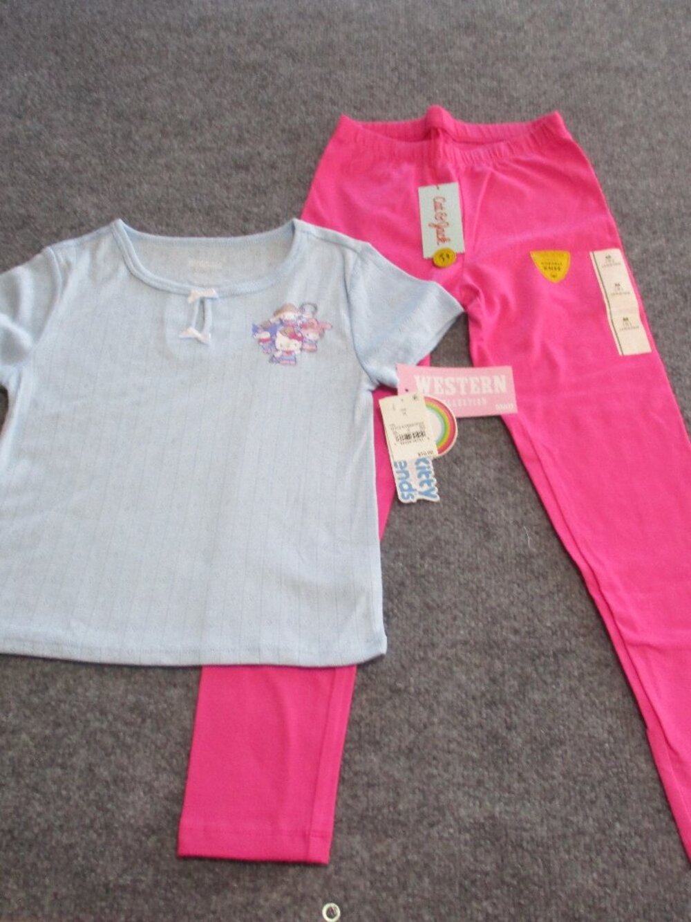 Girls Pink Leggings Cat & Jack Blue Hello Kitty Shirt Medium 8 Sanrio bows